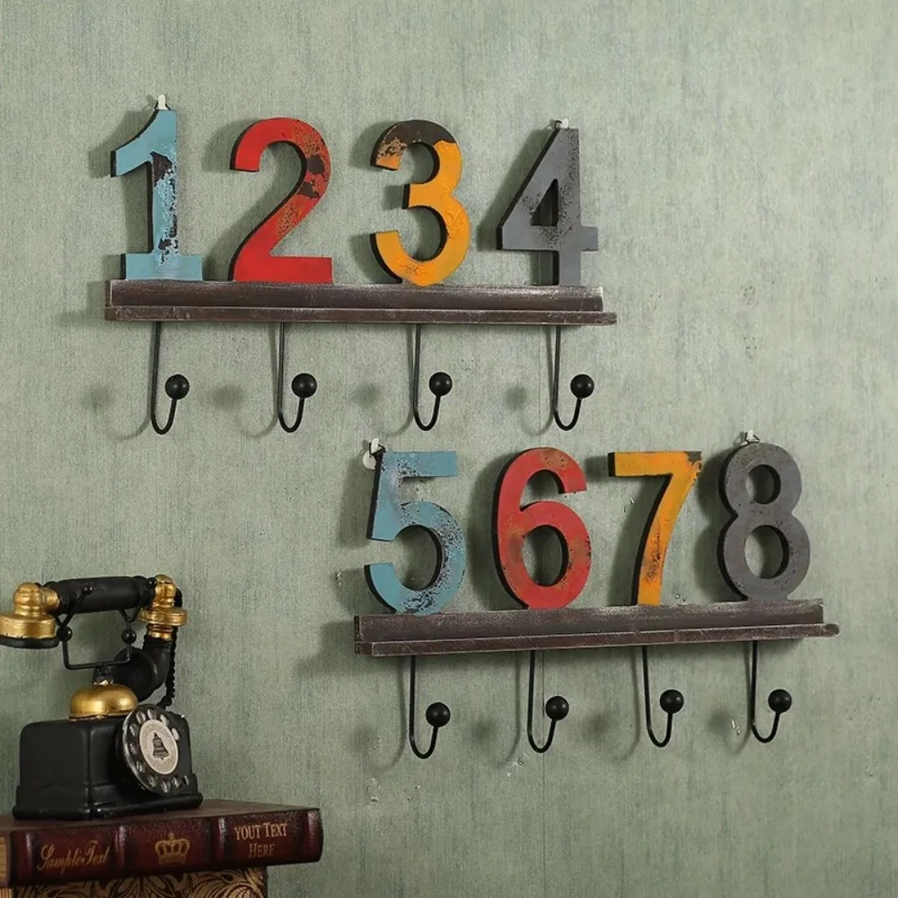 American Retro Number Coat Hook Wall Mount Decorative Key Holder for Clothing Store Restaurant Cafe Home Entryway