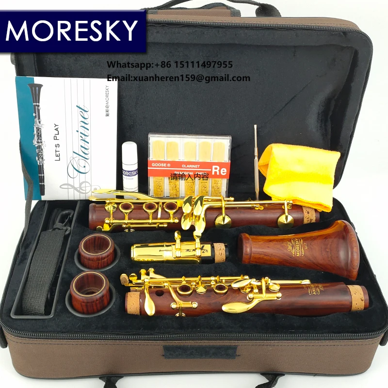 

MORESKY Red Wood Professional Clarinet Rosewood Bb Gold-plated 17 Keys Solid Wood Mopane Sib Klarnet M17(OEM)