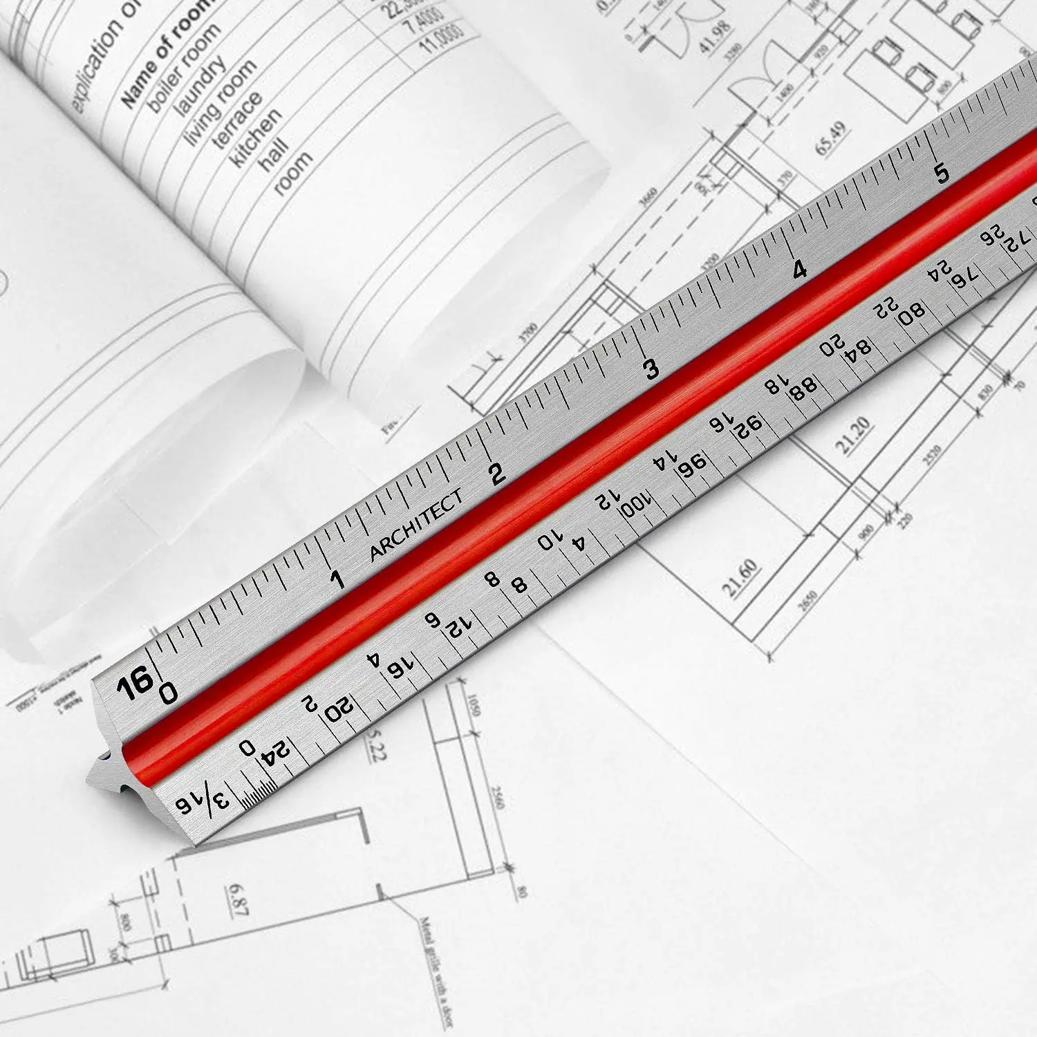 Dreieckiges Maßstabslineal aus Aluminium für Architekten, Zeichner, Studenten und Ingenieure, farbcodiert (1 Packung)