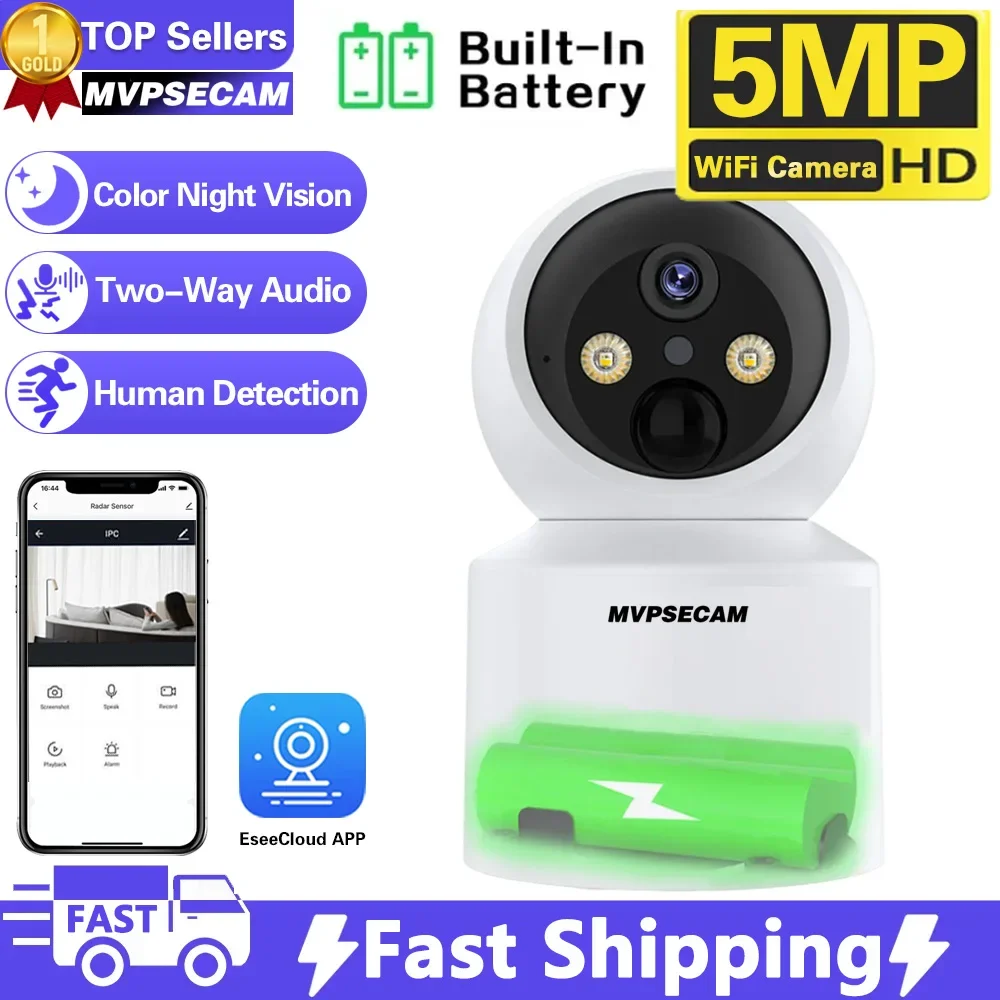 WiFi IP Camera 5MP Baby Monitoring Built-in Battery Wireless PTZ HD Human Detection Camera Home Secuiry Surveillance Video ccam