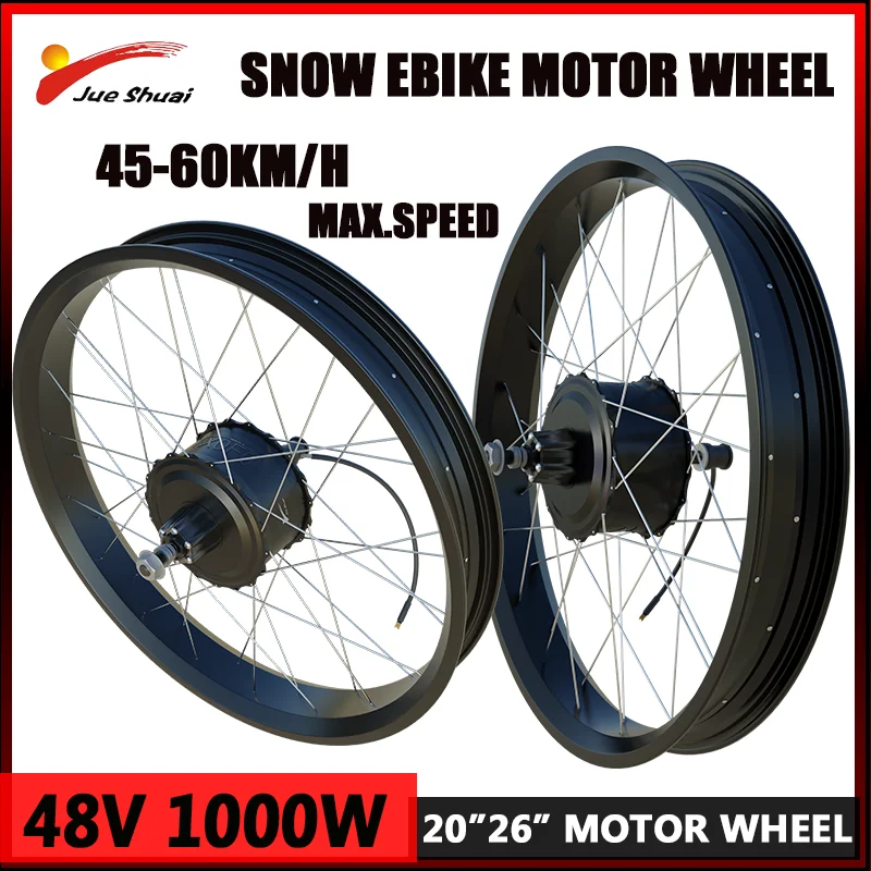 Snow EBike Kit 48V 1000W Brushless Gear Hub Motor Wheel 170MM 190MM Open Size 20