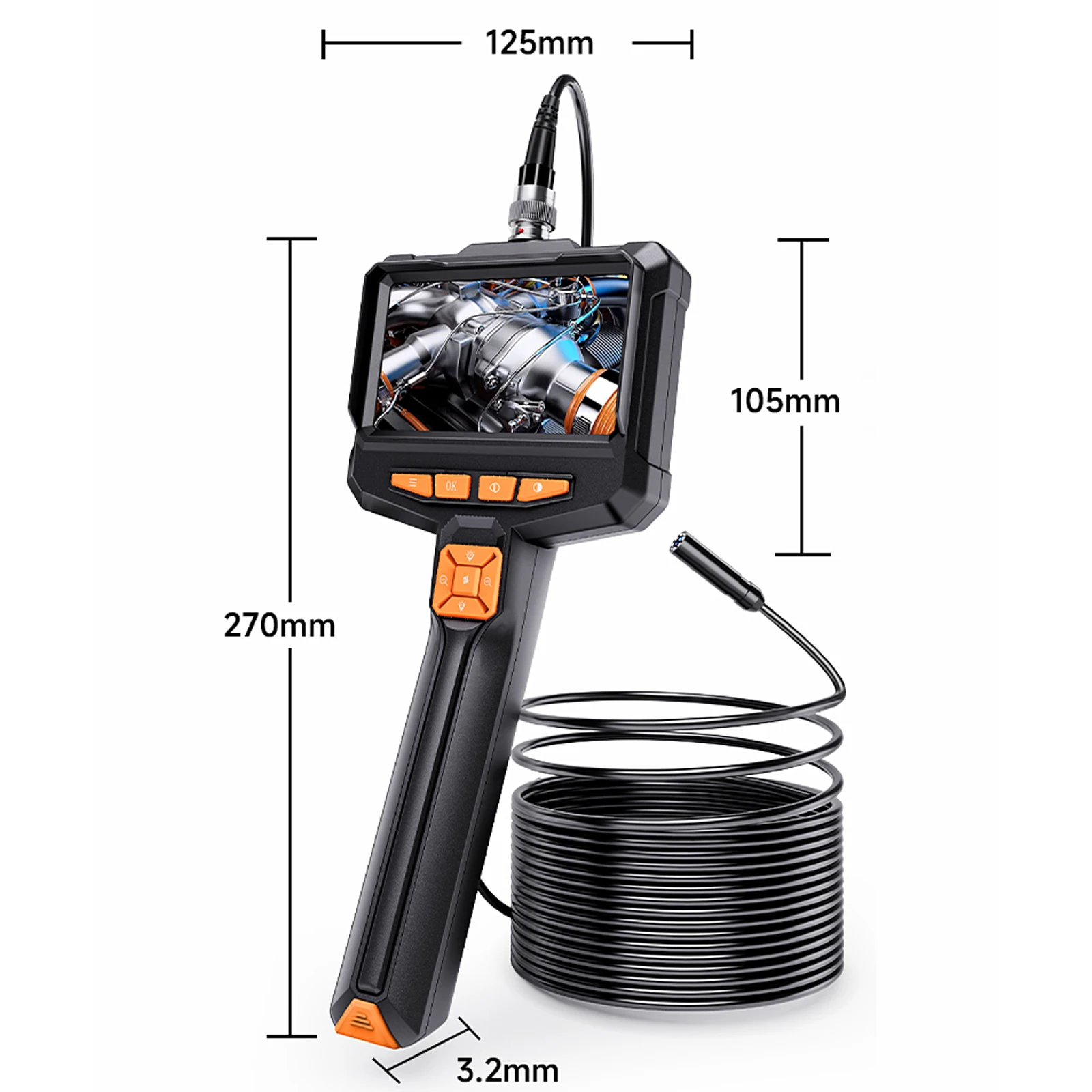 Endoscope Camera with Light 4.3" IPS Screen 1080P HD 8 LED Lights IP67 Waterproof 16.4FT Semi-Rigid Cord for Automotive Sewer
