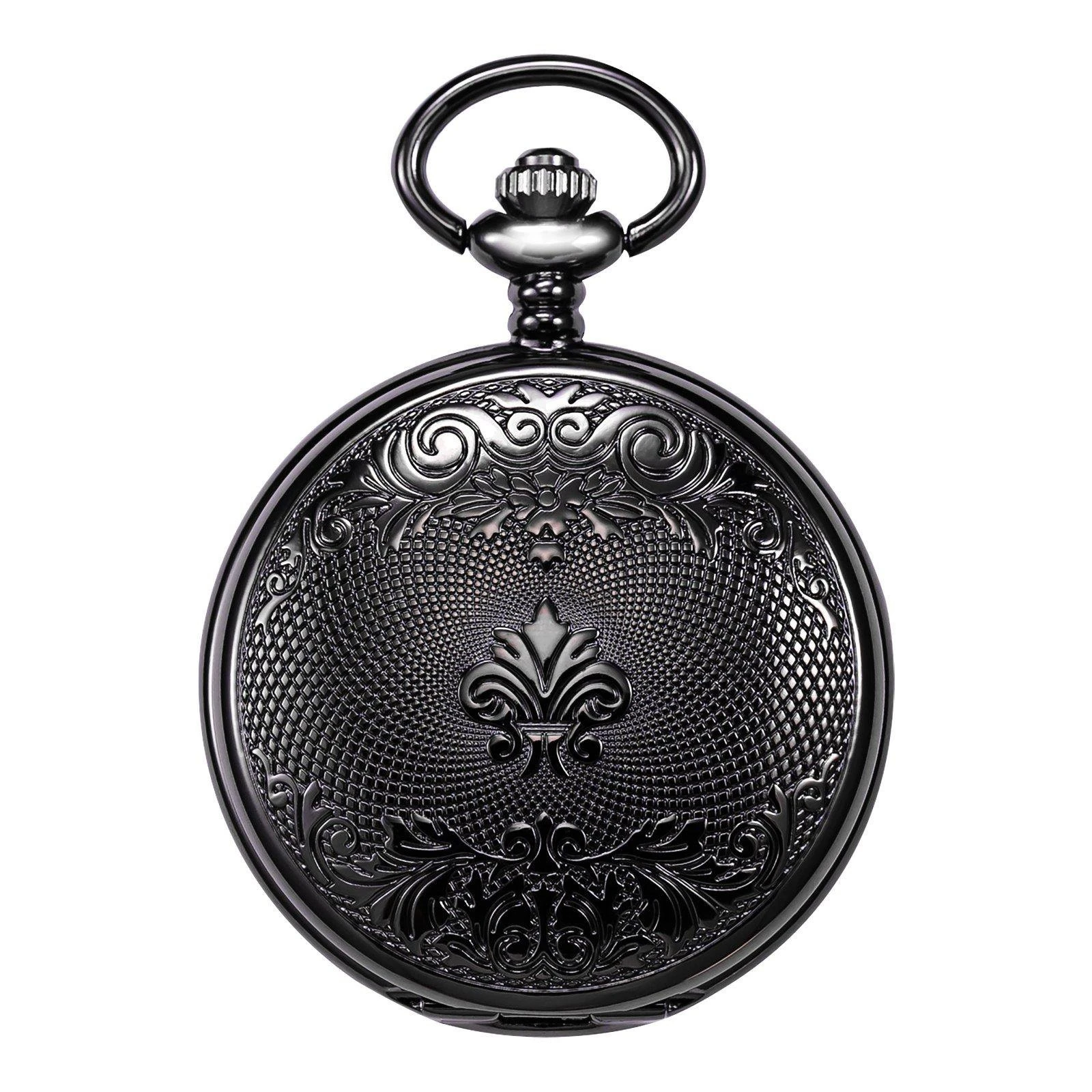 Men's Mechanical Holoow Design Hand Wind Pocket Watch Roman Numerals Steampunk with Chain Box