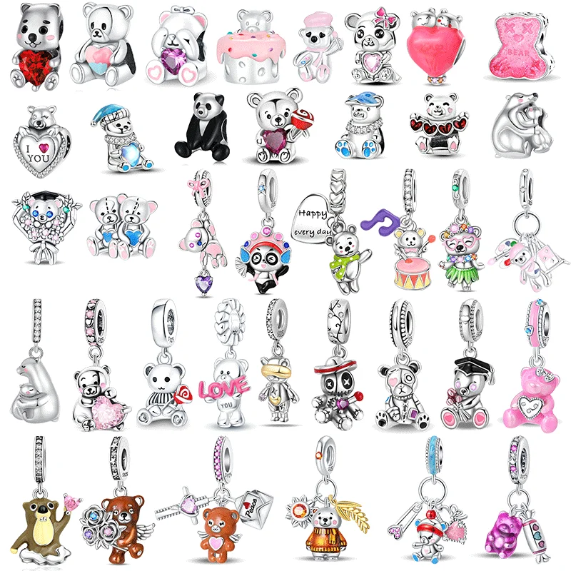 

925 Sterling Silver Polar Bear Love Bead Happy Bear Series Pendant Fit DIY Bracelet Necklace Cute Kids Birthday Party Gifts