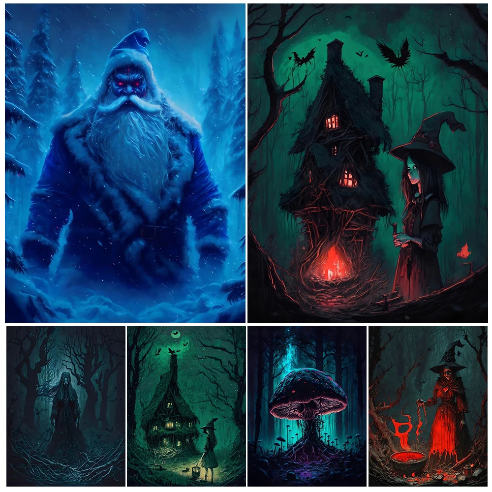 

Massive Zombie Mushroom And Dark Forest Witch Cottage Vintage Wall Art Print The Young Witch Art Poster Print Home Decoration