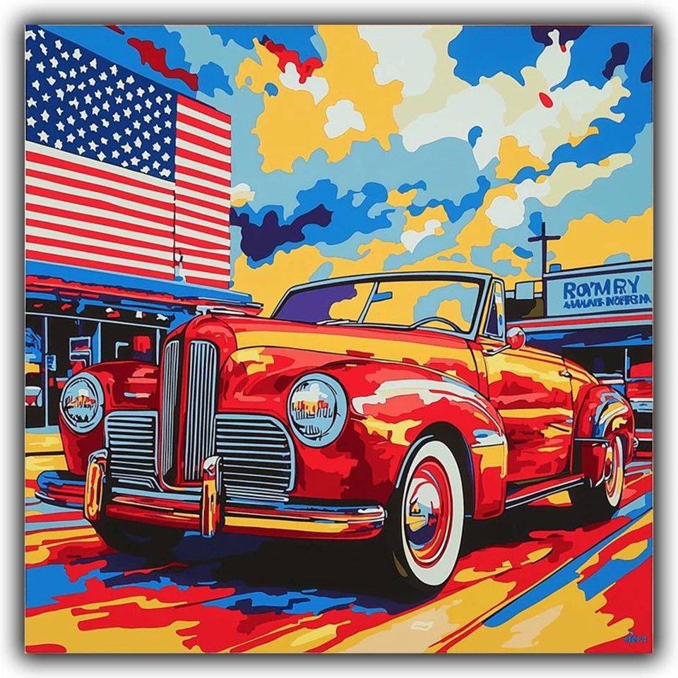 سيارة الماس اللوحة الولايات المتحدة العلم المشهد DIY بها بنفسك كامل مربع جولة الماس الفسيفساء وصول جديد التطريز الحرف اليدوية ديكور المنزل ﻿