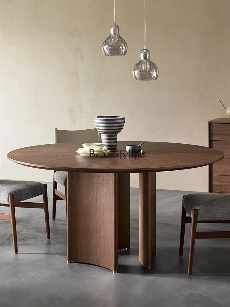 Moon Half Round Dining Table Wabi Wind North American Black Walnut Italian Minimalist Marble Dining Table