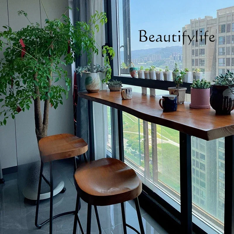 

Modern Solid Wood Bar Table Domestic Balcony Lean Against The Wall Senior Bar Table Milk Tea Coffee Saloon Furniture Mesa FYBT