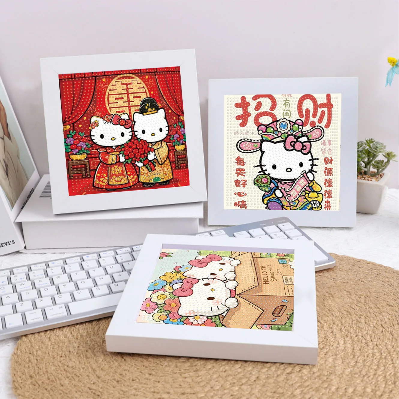 

Sanrio Hello Kitty Crystal Diamond Decorative Painting 5D DIY Cross Embroidery Kit Birthday Gift Children's Framed Art Painting