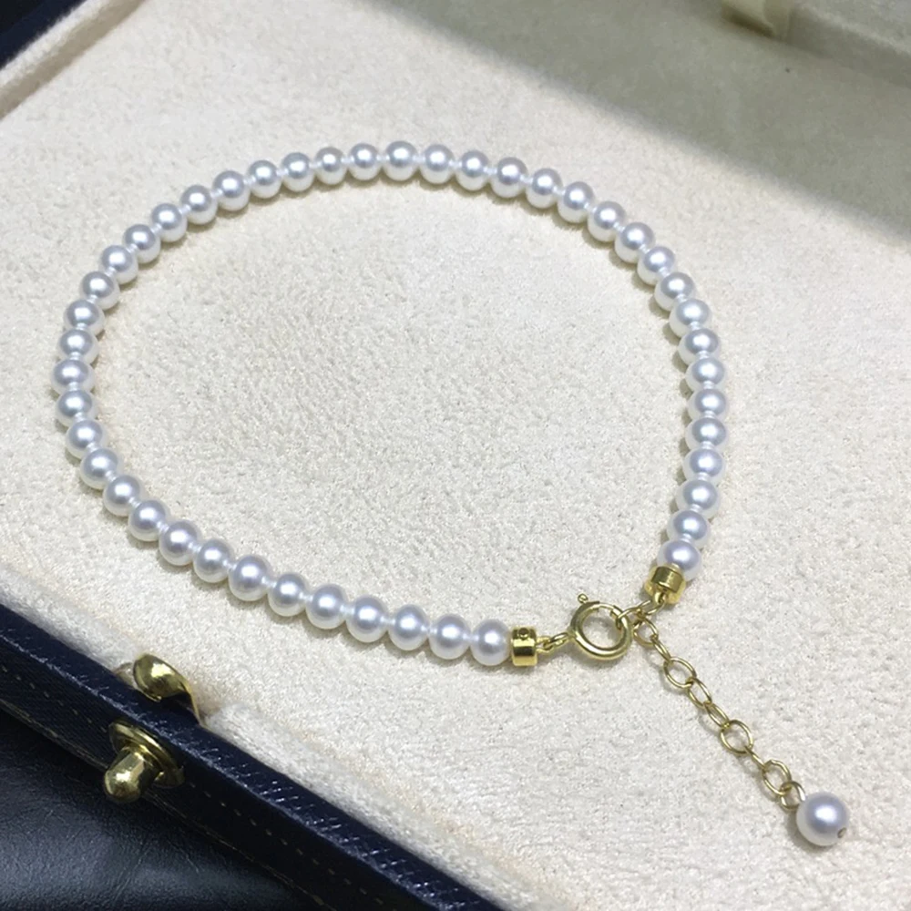 4-4.5mm White Round Akoya Real Natural Pearl Bracelet 7.5-8