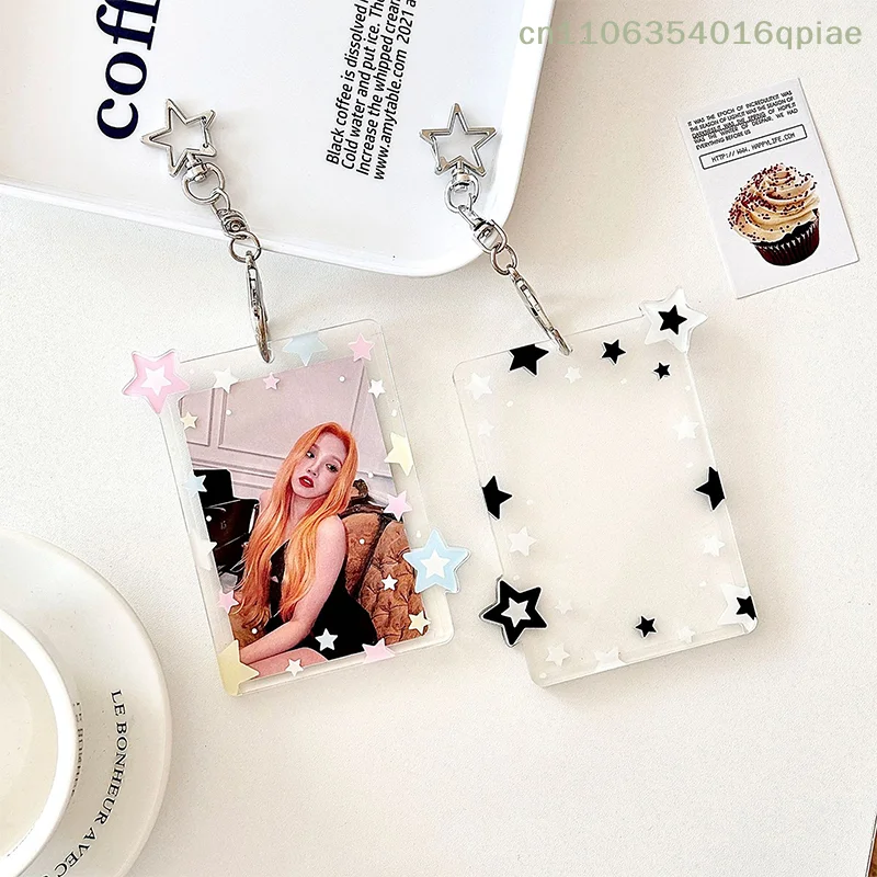 

（Summer4）Ins Colored Star Acrylic 3 Inch Kpop Photocard Holder Photo Card Holder Bag Pendant School Stationery