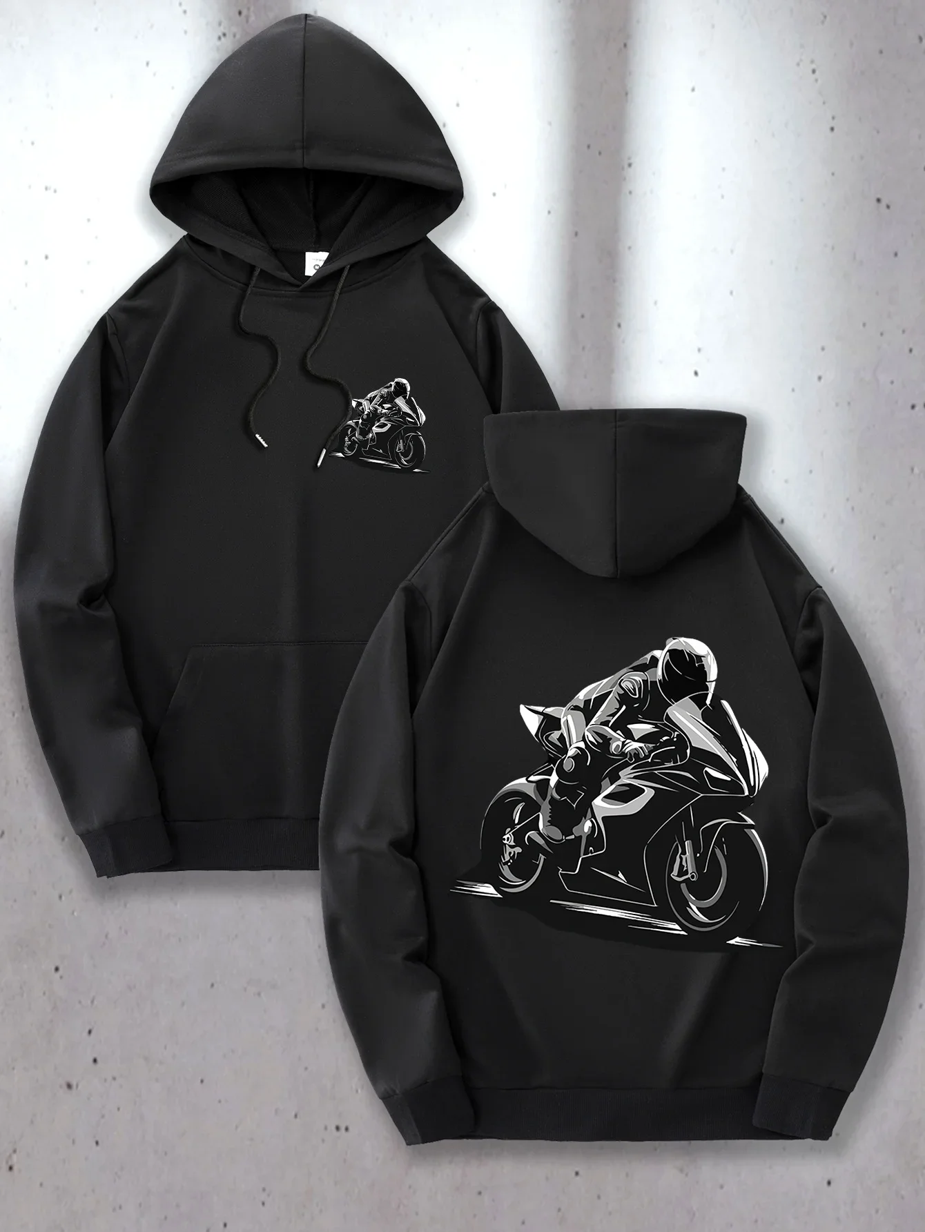 Men's Motorcycle Rider Sports Hoodie Biker Silhouette Print Oversized Pullover Hooded Sweatshirt Autumn Winter