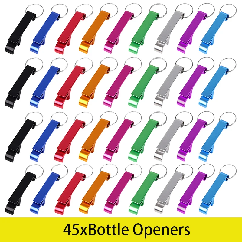 45Pcs Mini Key Ring Bottle Openers Aluminum Alloy Bottle Openers Keyring Bottle Opener For Home Pub Party