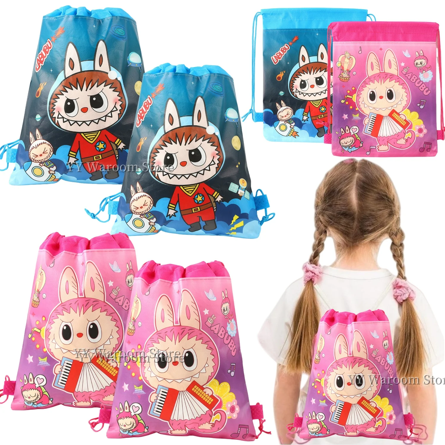 Labubu Gift Bag Labubu Surprise Box Backpack  Drawstring Gifts Bag Loot Goodie Bag Baby Shower Supplies Kids Party Favors Gifts