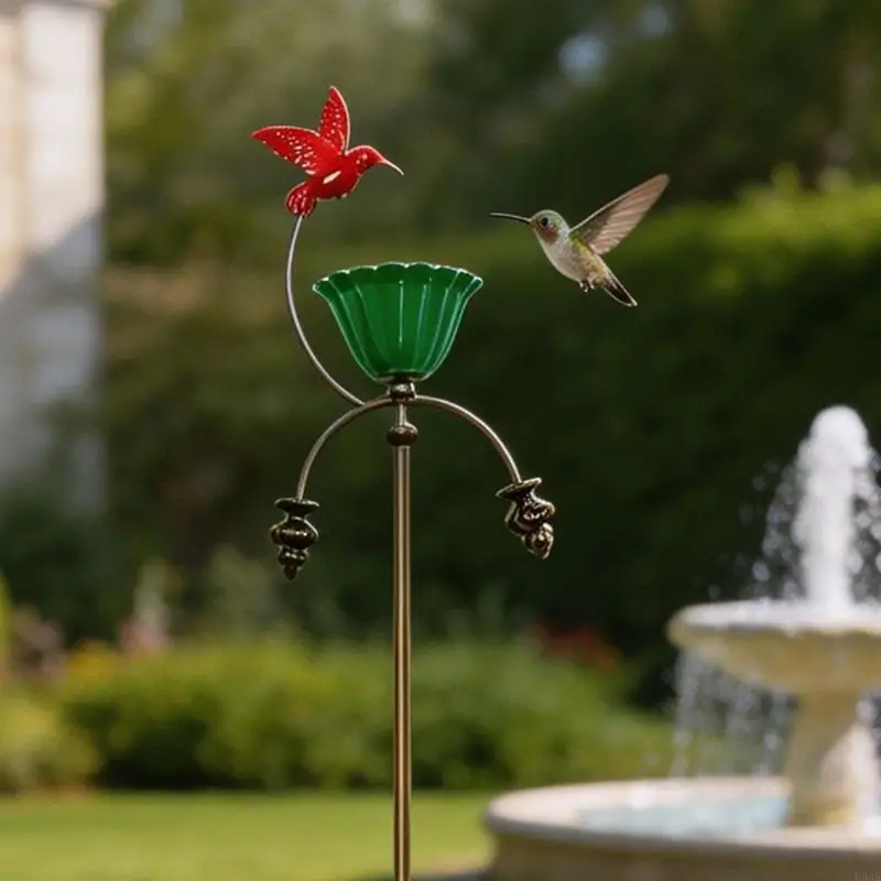 Eleganter Kolibri-Futterspender aus Schmiedeeisen mit blütenförmigem Vogelbad zur Gartendekoration und zum Anlocken B03E – Detail 9