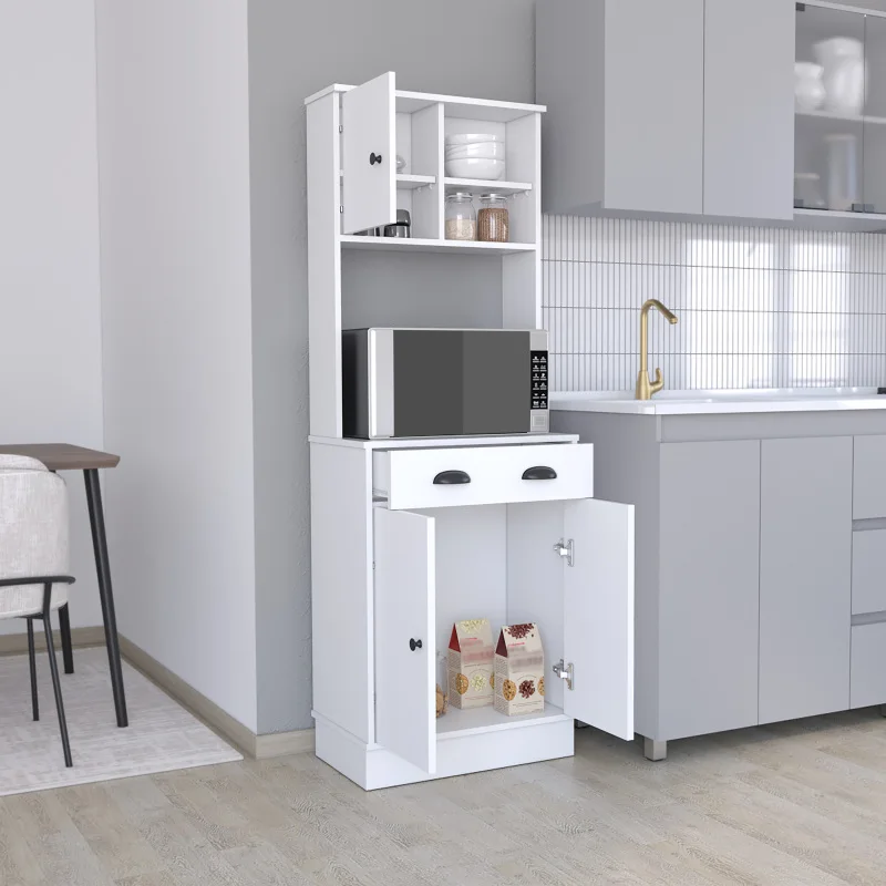 

Microwave Storage Stand with 3-Doors and Drawer Arlington, White Finish