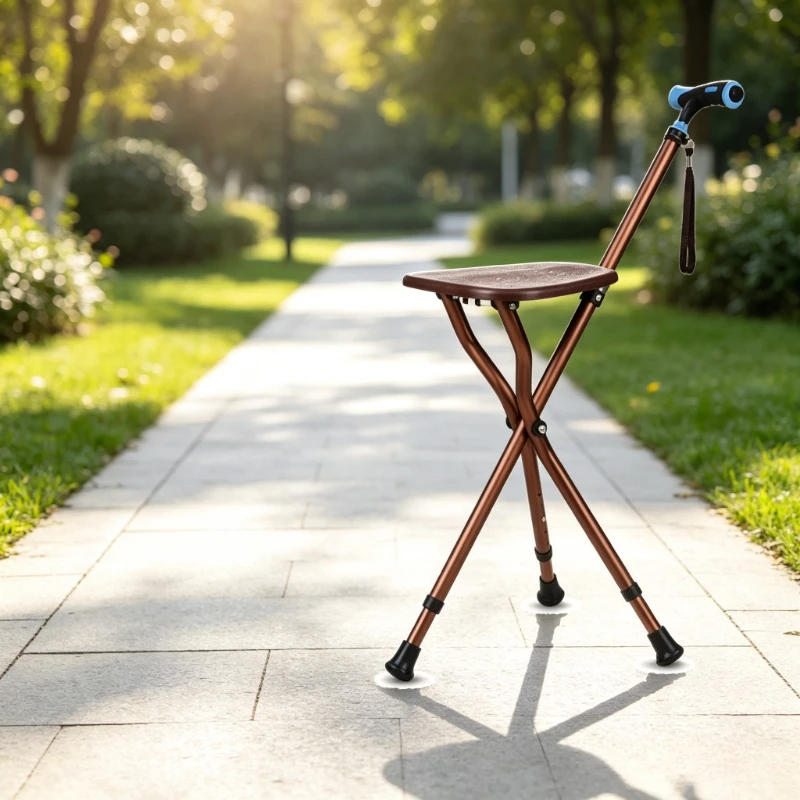 Foldable Walking Cane Chair Adjustable Height Aluminum Alloy Seat Anti Slip Base for Elderly Outdoor Rest Walking Aid 지팡이 의자