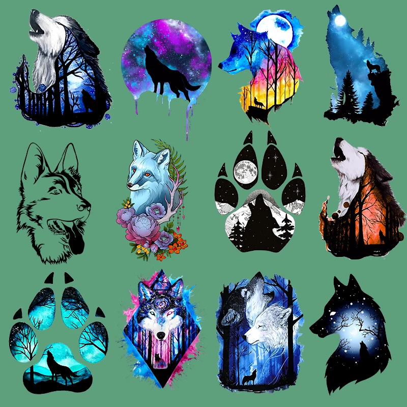 Fine Clothing Thermoadhesive Patches Iron On Colorful Night Sky Wolf Claw Patches For Clothing DIY T-shirt Heat Transfer Sticker