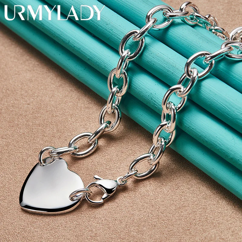 

URMYLADY 925 Sterling Silver Heart Brand 18 Inch Pendant Necklace For Women Wedding Party Gift Fashion Jewelry