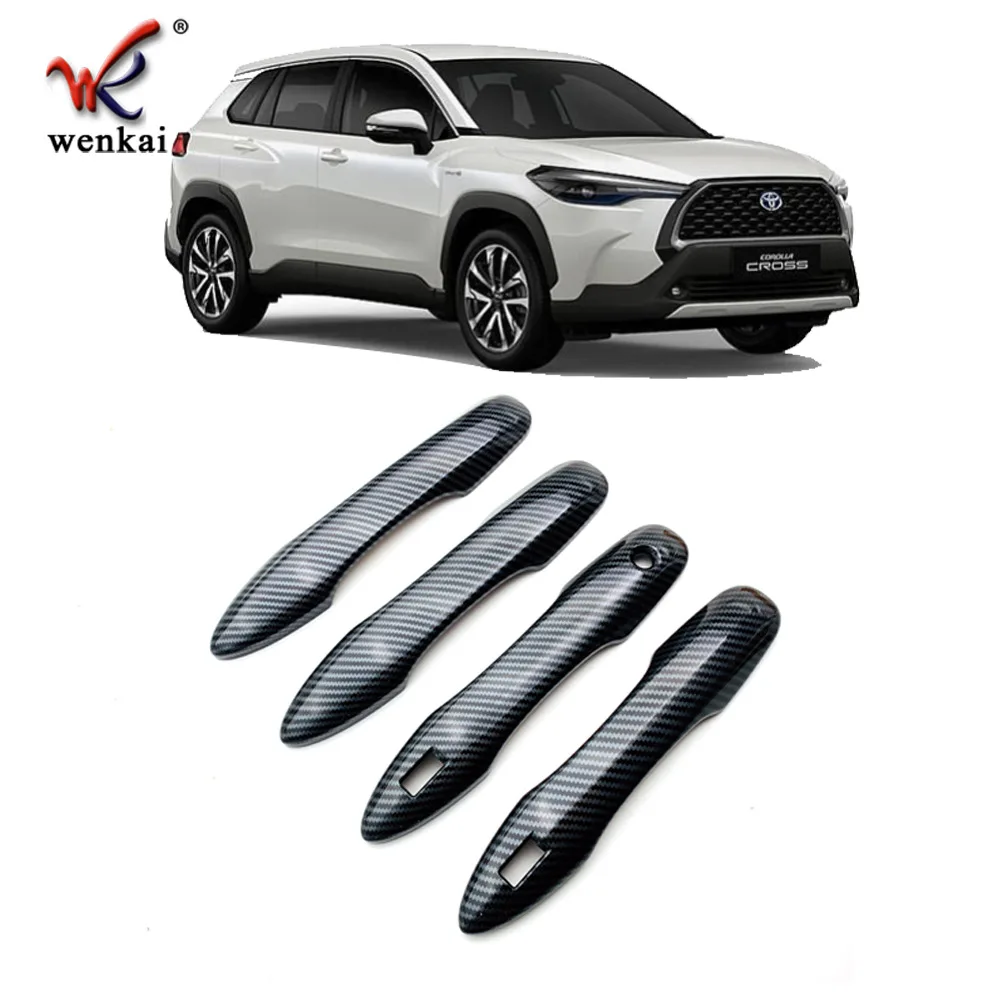 Car Chrome Carbon Fiber Door Handle for Toyota Corolla Cross XG10 Hybrid 2021 2022 2023 Black Decoration Cover Trim Accessories