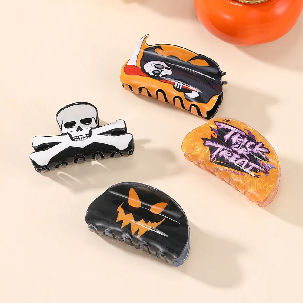 

2025 NEW Halloween Series Acrylic Hair Claw Funny Skeleton Death God Hair Claw Clips Shark Clip for Women Girls Hair Accessories