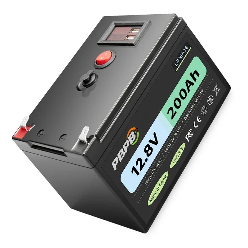 12.8V 200Ah LiFePO4 Lithium Battery for LED Power Supply Electric Wheelchair with 100A BMS Low-Temperature Protection 2000+ Char