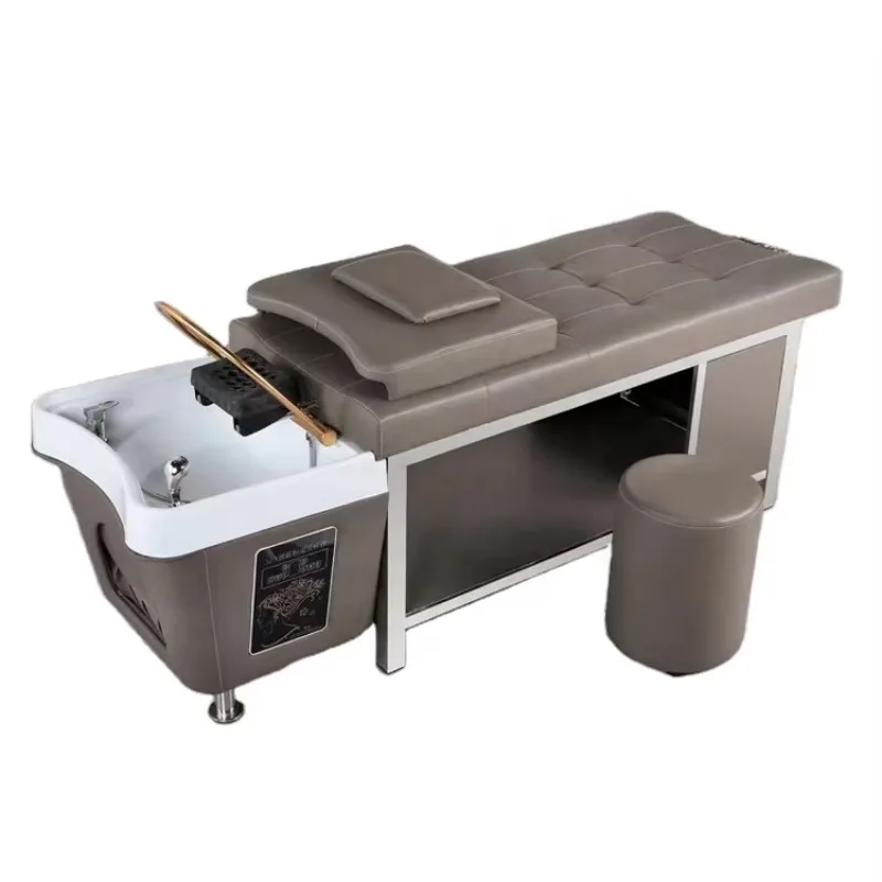Luxury Pop Salon Furniture Multifunctional Barber Shop Set Shampoo Chair with Ceramic Sink Washbasin Head Therapy