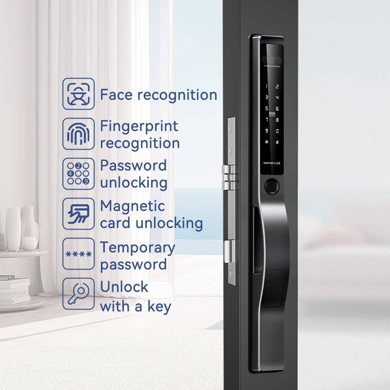 Kasman Source Price Slim Smart Lock Outdoor Tuya Intelligent Fingerprint Sliding Door Lock for Wooden Doors
