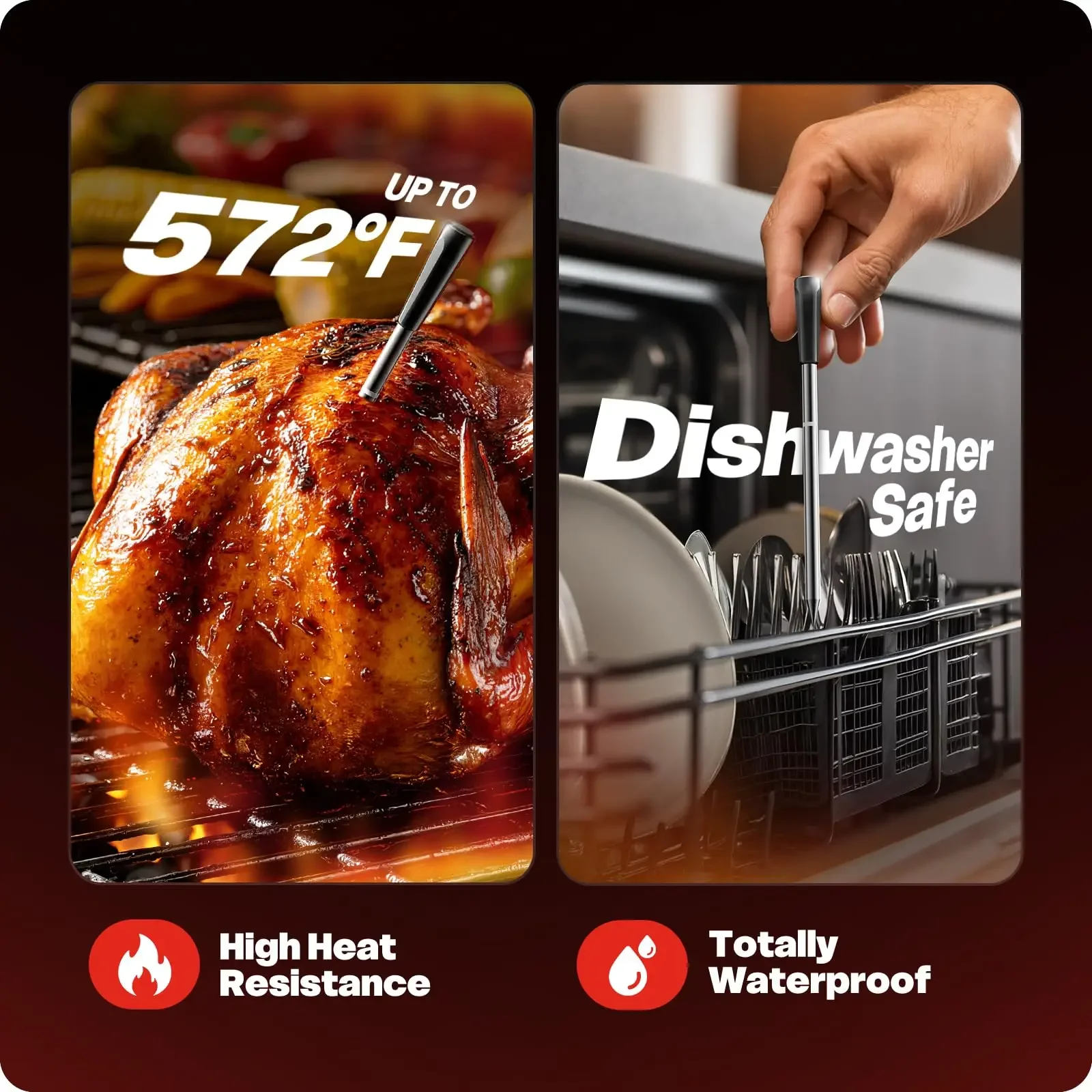 Termômetro de carne sem fio com bluetooth, termômetro inteligente para churrasqueira, termômetro digital de cozinha com sonda para forno fumante e cozinha