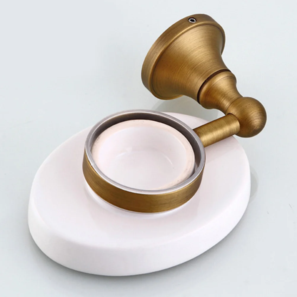 حامل صابون سيراميك فاخر مع لمسة نهائية نحاسية مثبتة على الحائط، ملحقات الحمام، صينية مقاومة للتنقيط، تصميم سهل التركيب #2