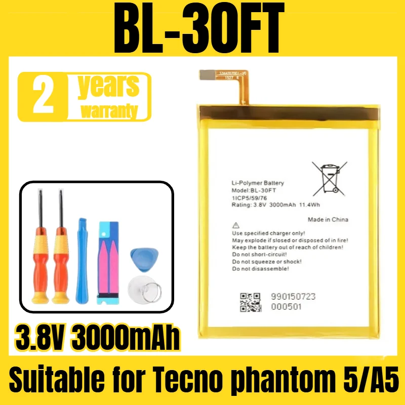 BL-30FT Transsion mobile phone battery suitable for Transsion Tecno phantom 5/A5 phone battery large capacity 3.8V 3000mAh