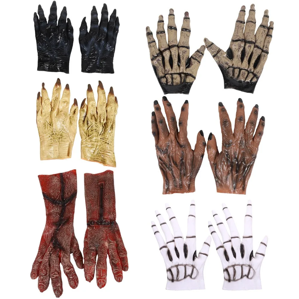 Funny Simulated Halloween Cosplay Gloves Werewolf Plush Werewolf Vinyl Gloves Terrifying Waterproof Makeup Party Props Carnival