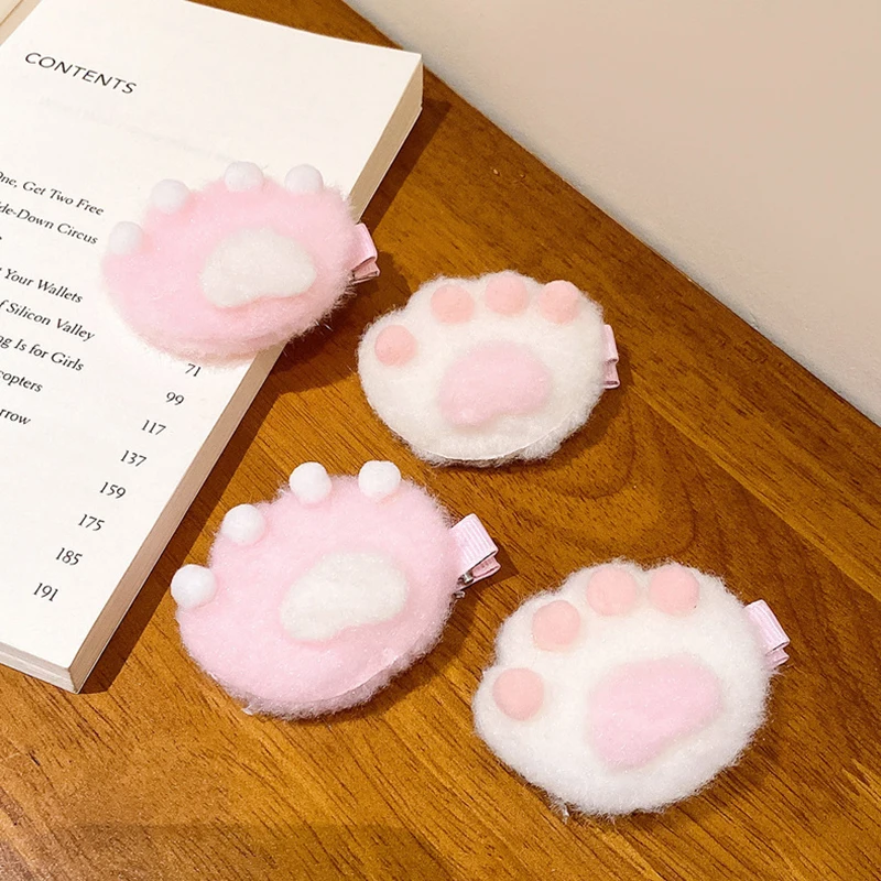 5Pcs Autumn Winter New Pink Girl Cat Claw Hair Clip Girls Cat Claw Plush Bangs Clip Girls Cute Baby Hair Card Hair Accessories