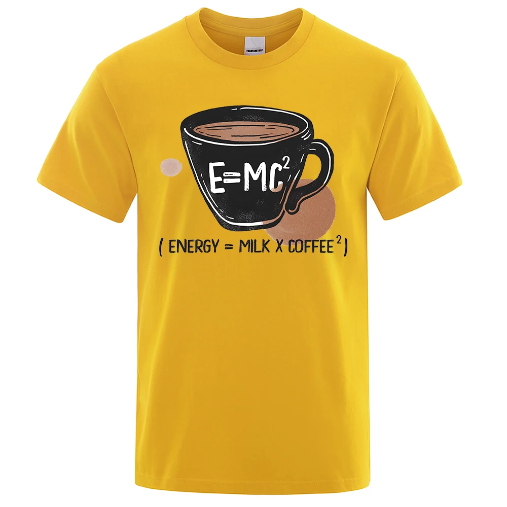 Energy=Milk*Coffee² Personality Funny Printed T-Shirt Male Fashion Casual Short Sleeve Pocket Cotton Clothing Oversized Tshirts