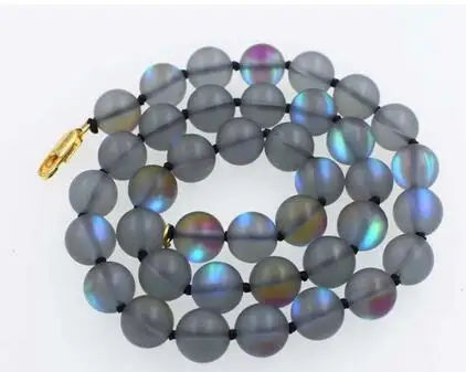 wow!blue rainbown black Labradorite quartz round 10mm necklace 17inch wholesale beads