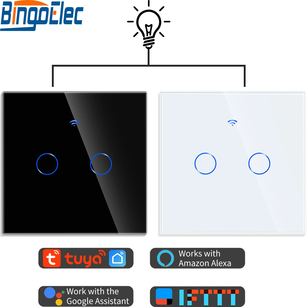 와이파이 터치 스위치 스마트 홈 벽 조명, 알렉사 투야 앱 원격 지원, 화이트 블랙 1/2/3 갱, 2Way RF433MHZ 