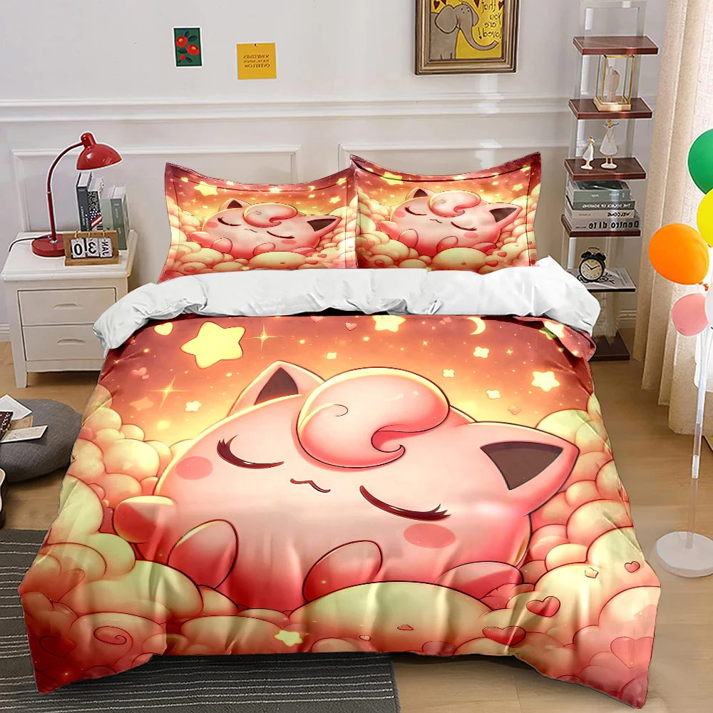 Pokemon Jigglypuff Bedding Set Kid Single Double King Size Flat Sheet Duvet Cover Pillowcase 1 Duvet Cover 2 Pillowcases