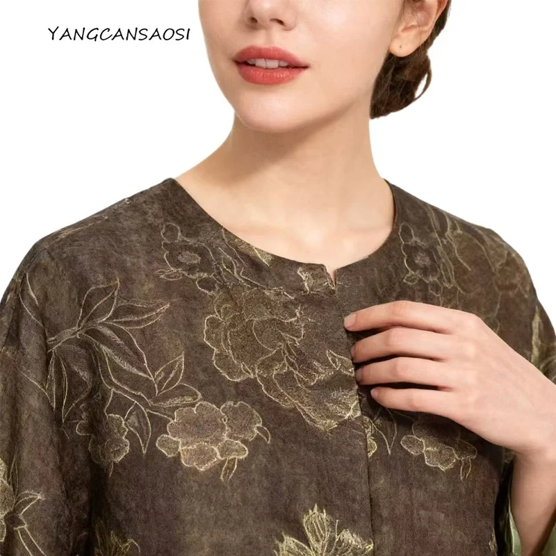 

Women's Fashion Early Autumn New Style Versatile Round Neck 100% Natural Mulberry Silk Fragrant Cloud Yarn Comfortable Coat