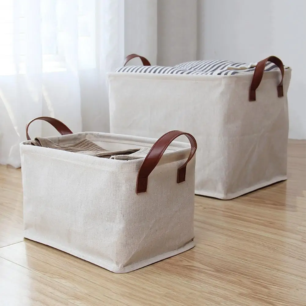 Useful Comfortable Touch Storage Bins Faux Leather Handle Laundry Bag Office Bedroom Storage Basket for Bedroom