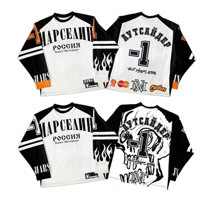 Streetwear magliette a maniche lunghe Y2K Hip Hop Harajuku maglia da Baseball allentata uomo Casual top retrò classico abbigliamento manica lunga