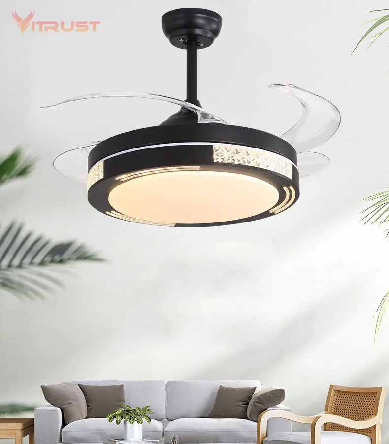 Reversible Invisible Ceiling Fan Creative Modern Pendant Fan with LED Lamp and Remote Control For Summer and Winter