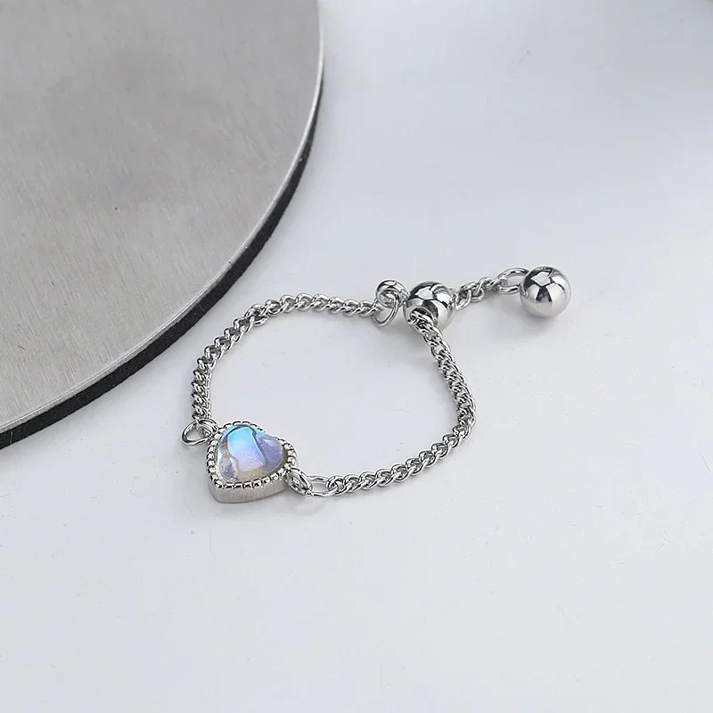 Elegant Love Chain Adjustable Ring Sweet Korea Temperament Color Heart-Shaped Ring Cute Design Jewelry For Women