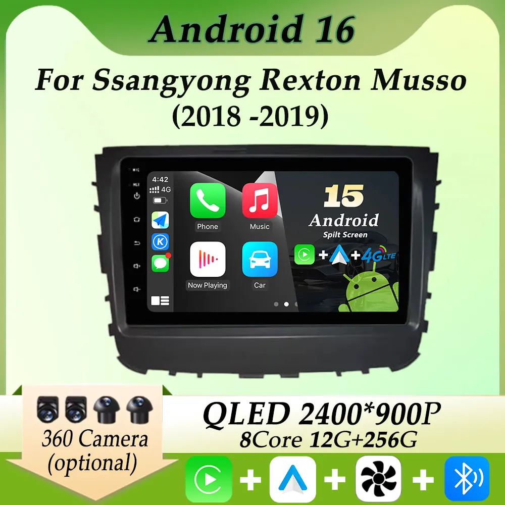 

Car Radio Video Multimedia Player Carplay GPS Navi Split Screen for Ssangyong Rexton Musso 2018 - 2019 HD Screen DSP stereo BT