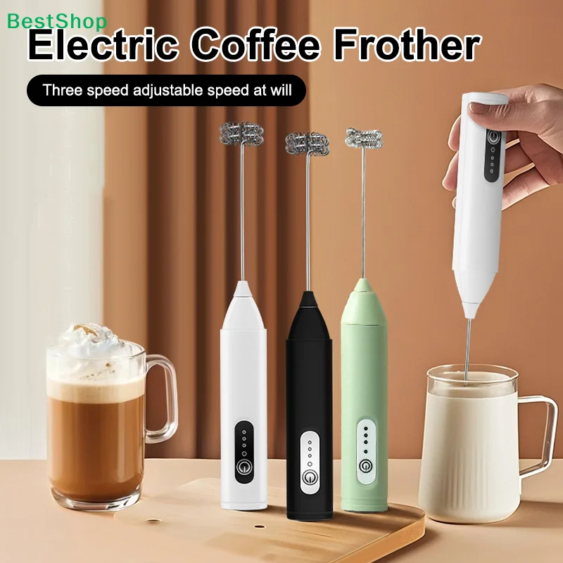 〔C〕Espumador de café eléctrico de 3 velocidades, espumador de leche recargable de mano para café con leche, capuchino y chocolate caliente
