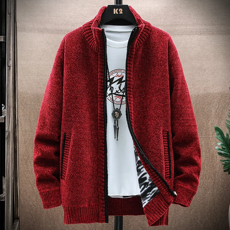 Winter Knitted Sweaters Stand Up Collar Cardigan Men's Casual Jacket Solid Color Wool Sweater Male Comfortable High-quality Coat