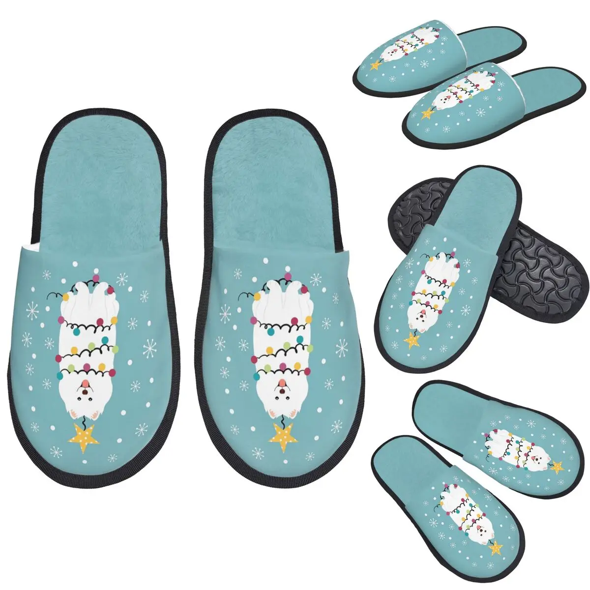 Custom Samoyed Christmas Tree Slippers Memory Foam Warm Soft Women House Slipper Indoor Cozy Shoes