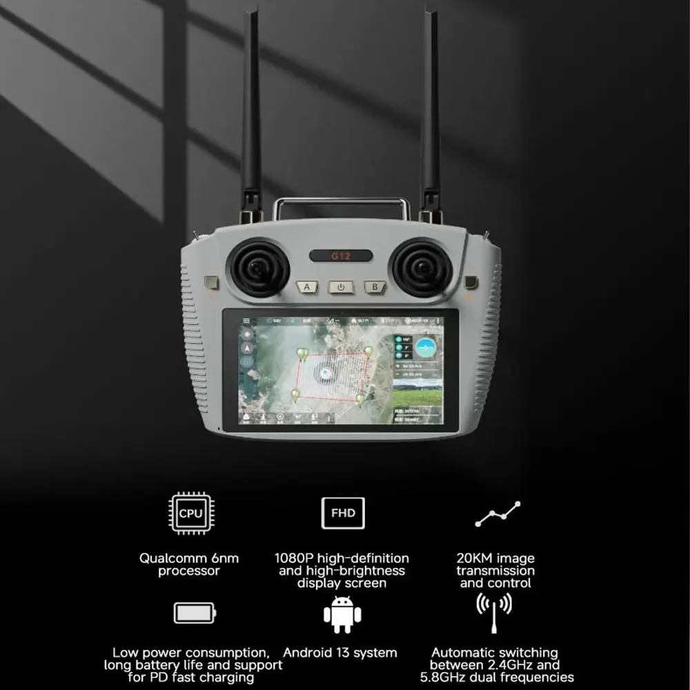 Telecomando Skydroid G12 - Dual Band 2,4 GHz/5,8 GHz, display HD 1080P da 5,5 pollici, trasmissione di immagini digitali da 20 km