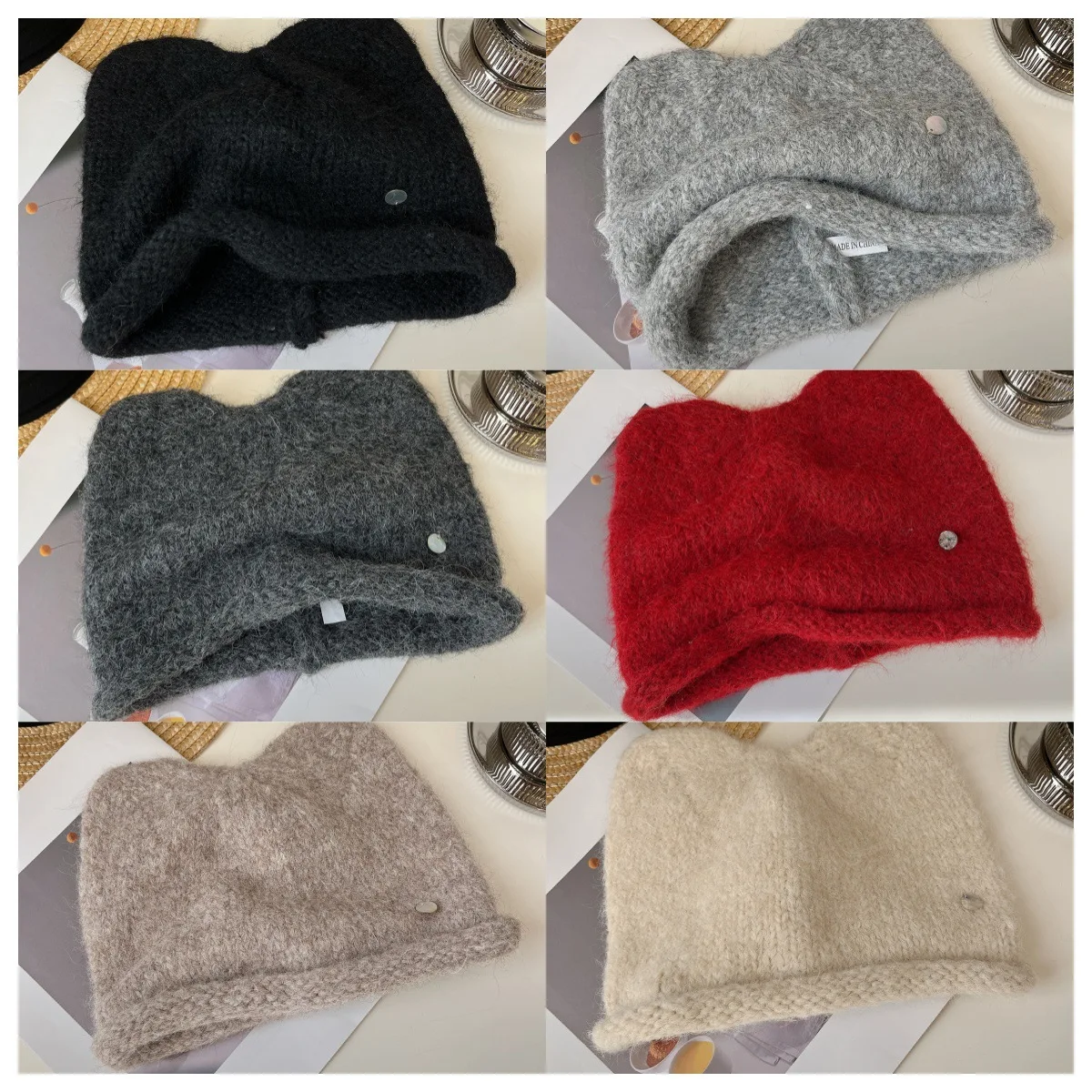 

Fashion Headwear Plush Sequined Knit Hat Cute Warm Cat Ears Autumn Winter solid-colored Cap Makes Face Look Smaller 5M56