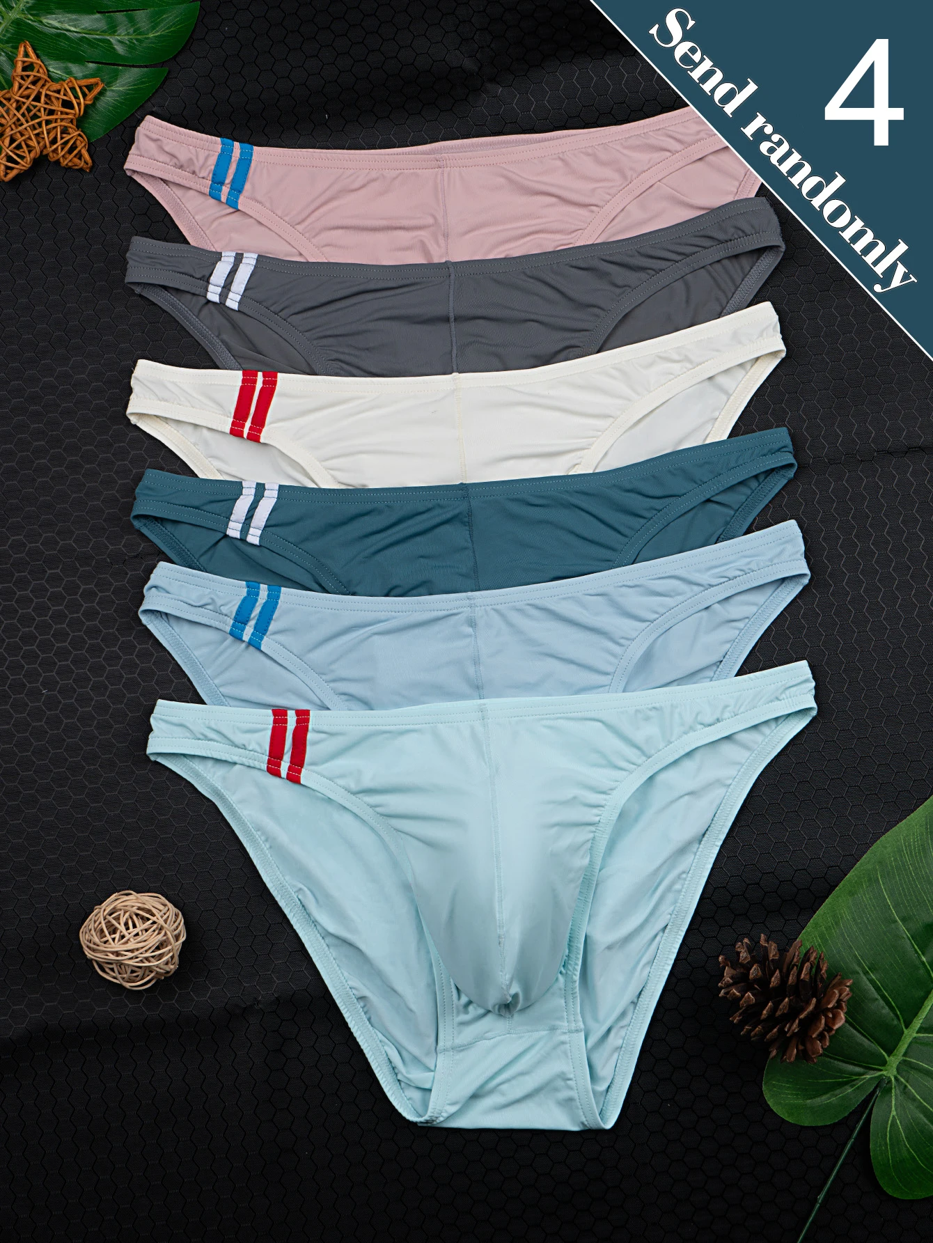4-Pack of Men's Elastic Fitted Briefs in Random Colors, New Summer Casual Briefs for Men, Solid Color Breathable Comfortable Soft Briefs for Men, Multi-Color Cool and Smooth Briefs for Men