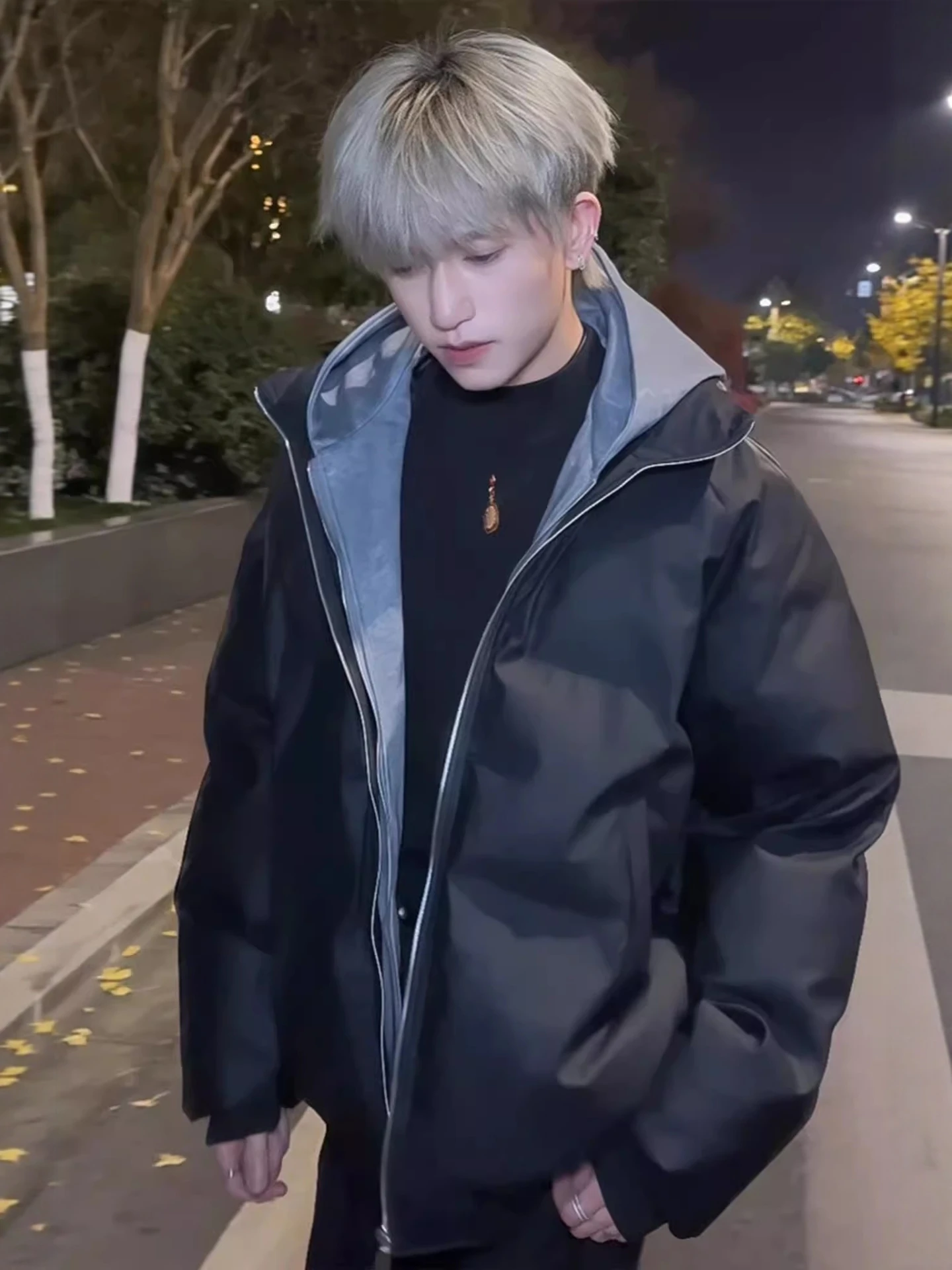 

Men's Thiened PU Leather Cotton Jaet ort Sle Winter Coat Casual Faionable Hooded Zipper Closure Warm Inner